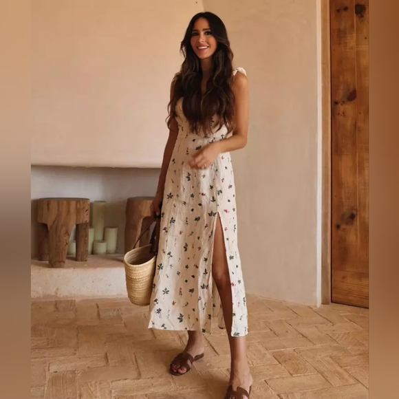 New Zara Floral Embordied Lien Dress 4786/254 - Picture 5 of 17